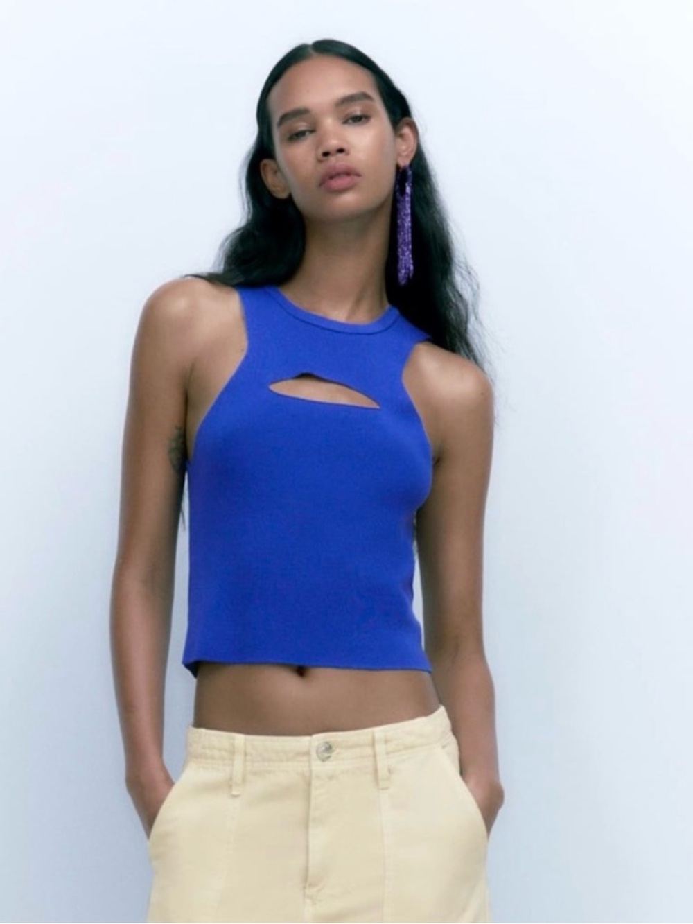 Zara Royal Blue Cutout Ribbed Tank